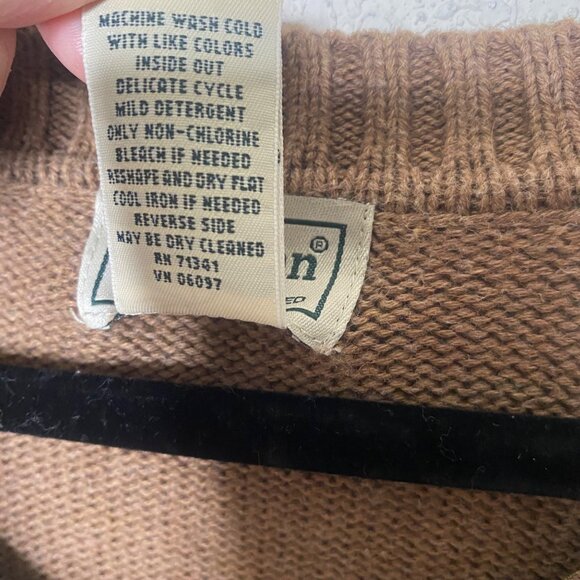 L.L. Bean Mens Brown V-Neck Cotton Sweater Size L Tan Fall Neutral Preppy - Picture 3 of 10